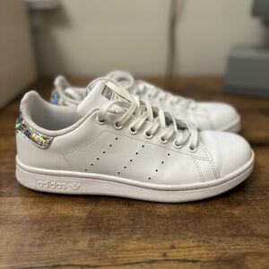 adidas Stan Smith White Leather Sneakers with Silver Logo size US 8 women